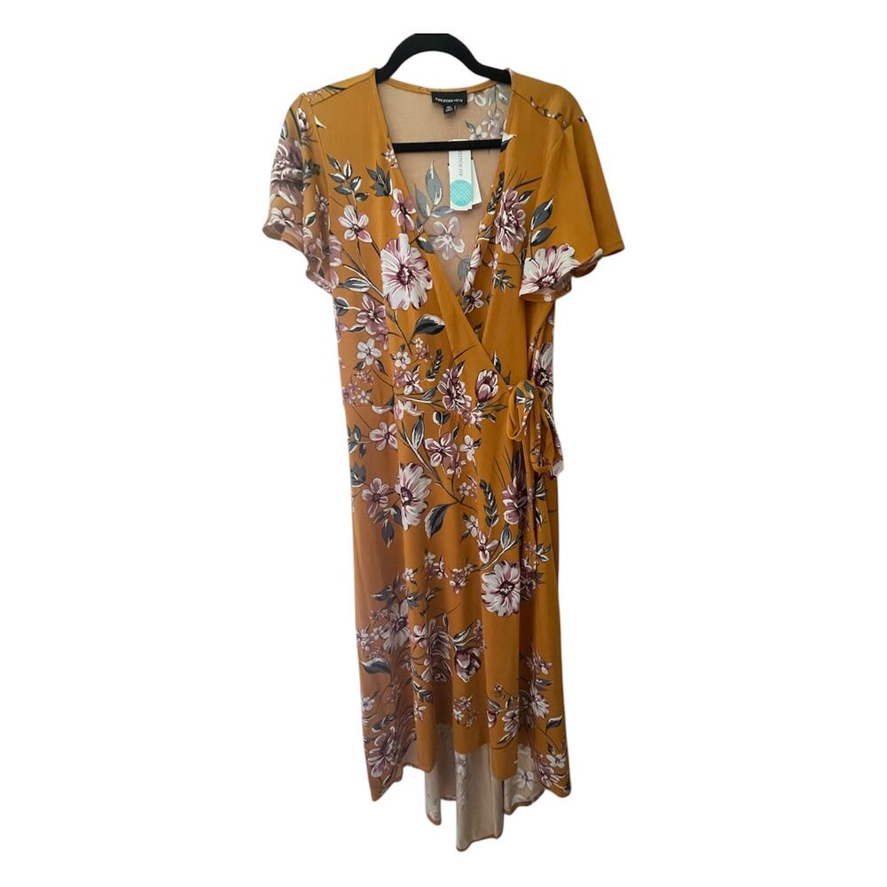 Fortune + Ivy Mustard Yellow Floral Faux Wrap Maxi Dress 2XL